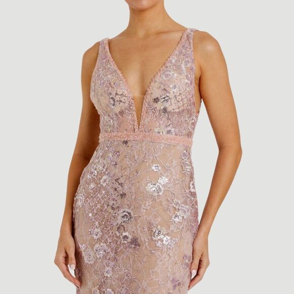 $698 Mac Duggal 67481 Size 10 Pink Floral Embroidered VNeck Long Maxi Gown Dress - Picture 3 of 5